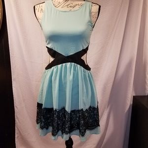 Mint green and black cutout mini dress